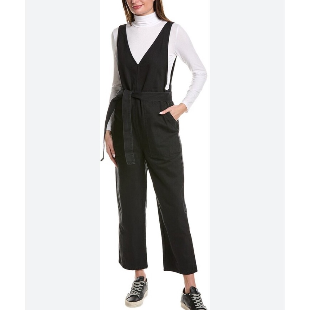 NWT Alex Mill Ollie Overall Recycled Denim Black Belted Cropped Jumpsuit S